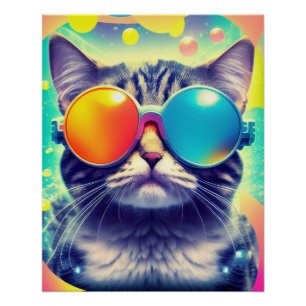 Trippy Cool Psychedelic Acid Trip Cat Poster