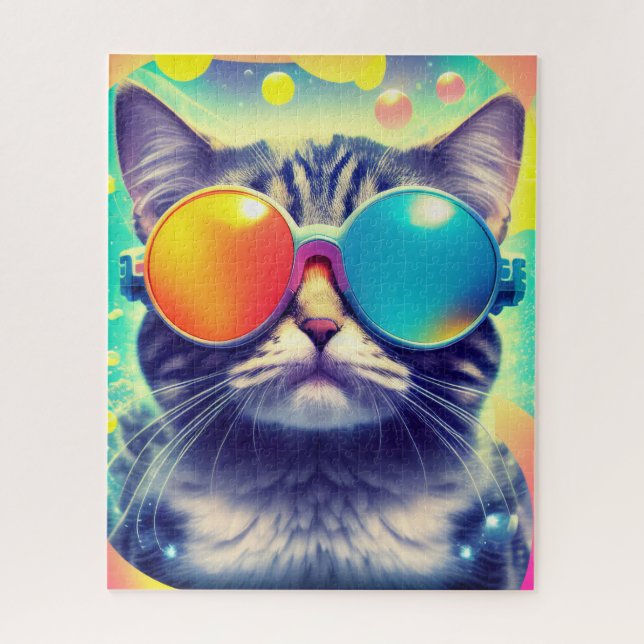 Trippy Cool Psychedelic Acid Trip Cat Puzzle (Vertikal)