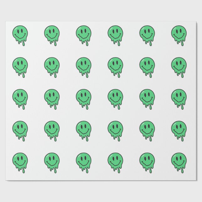 Trippy Dripping Grüne Schmelzende Smiley-Gesicht-Ä Geschenkpapier (Flach)