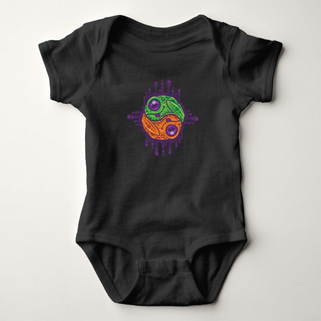 Trippy Drippy Frog Yin Yang Baby Strampler (Vorderseite)