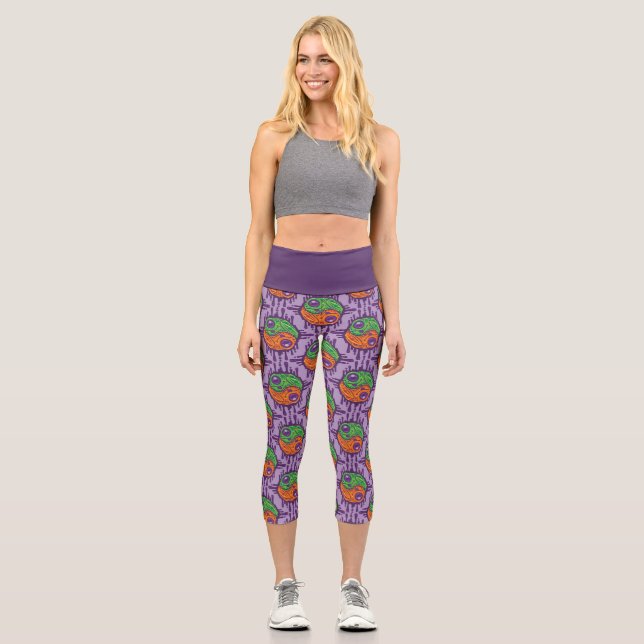 Trippy Drippy Frog Yin Yang Capri Leggings (Vorderseite)