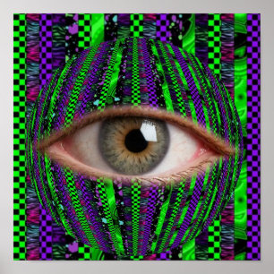 Trippy-Eyeball-Kunst Surrealer grüner Schachbret Poster