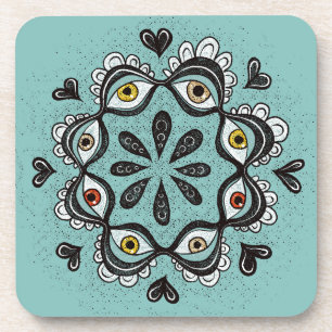 Trippy Eyes mit Hearts Boho Gothic Weirdcore Art Getränkeuntersetzer