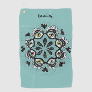 Trippy Eyes mit Hearts Boho Gothic Weirdcore Art Golfhandtuch