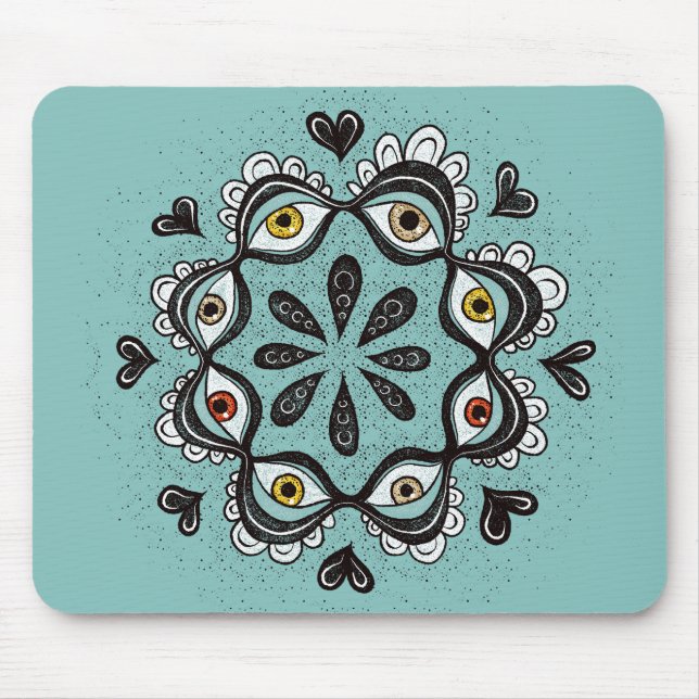 Trippy Eyes mit Hearts Boho Gothic Weirdcore Art Mousepad (Vorne)