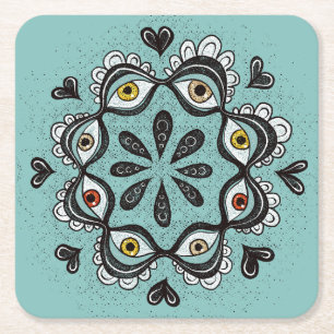 Trippy Eyes mit Hearts Boho Gothic Weirdcore Art Rechteckiger Pappuntersetzer