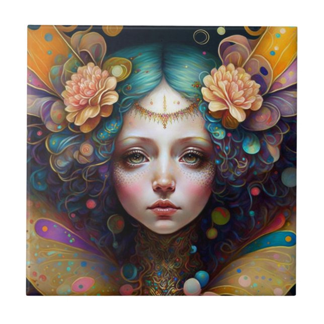 Trippy Fairy Fantasy Art Fliese (Vorderseite)
