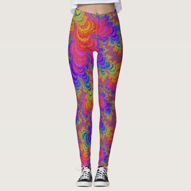 Trippy Funky Bold Abstraktes Rainbow-Fraktal Leggings (Vorderseite)