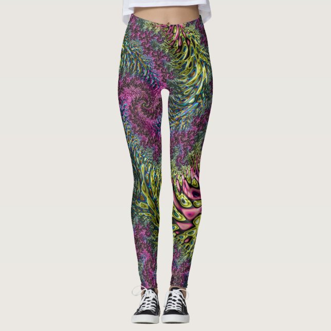 Trippy Funky Groovy Digitales Abstraktes Fraktal A Leggings (Vorderseite)