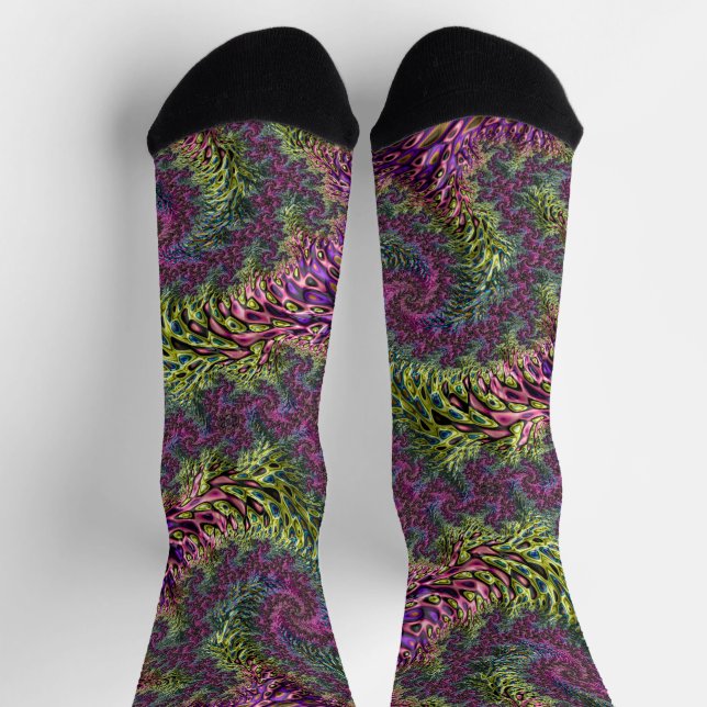 Trippy Funky Groovy Digitales Abstraktes Fraktal A Socken (Oben)