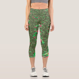 Trippy Funky Psychedelic Groovy Spiral Fraktal Art Capri Leggings