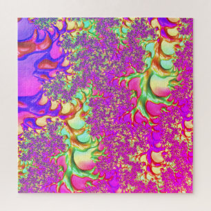 Trippy Funky Vibrany Neon Groovy Acid Trip Fraktal Puzzle