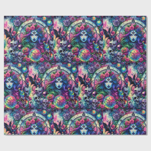 Trippy-gefärbte Krawatte Halloween-Göttin-Geschenk Geschenkpapier