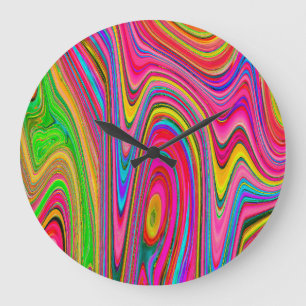 Trippy Gelb, Rot und Blau Abstrakte Groovy Kunst Große Wanduhr