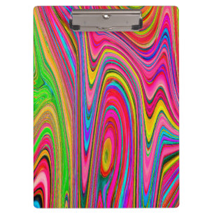 Trippy Gelb, Rot und Blau Abstrakte Groovy Kunst Klemmbrett