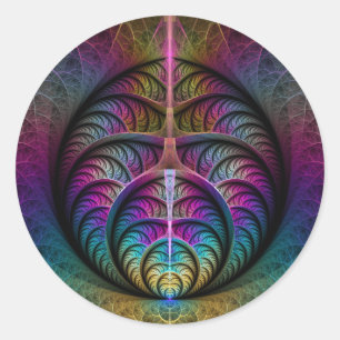 Trippy gemustertes farbenfrohes abstraktes Fraktal Runder Aufkleber