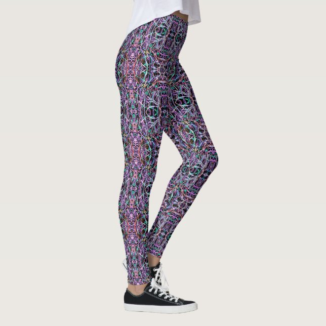 Trippy Geometrie Abstrakt in Lila, grün, schwarz Leggings (Rechts)
