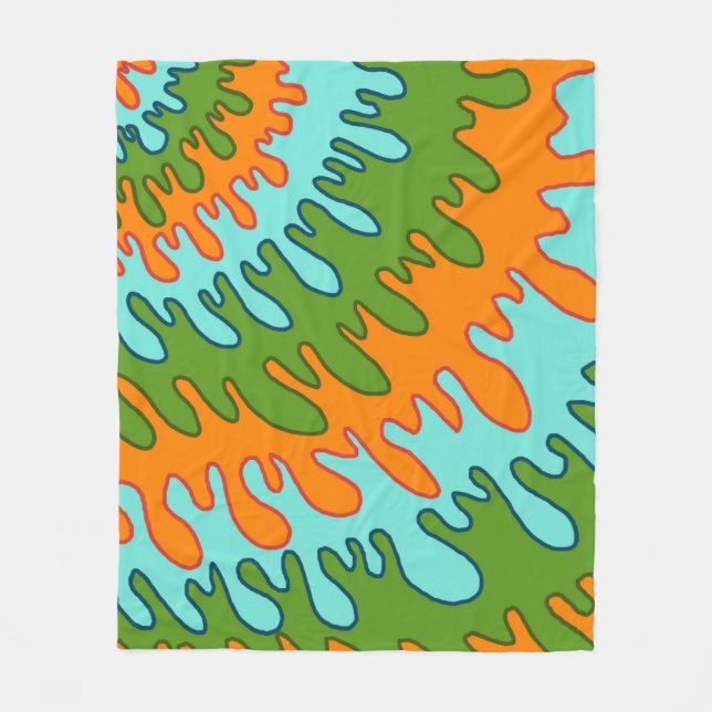 Trippy Green Orange Liquid Tropfen Streifen Y2K Mu Fleecedecke (Vorderseite)