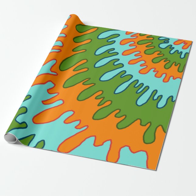 Trippy Green Orange Liquid Tropfen Streifen Y2K Mu Geschenkpapier (Ungerollt)