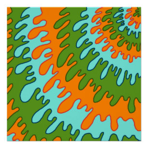 Trippy Green Orange Liquid Tropfen Streifen Y2K Mu Poster