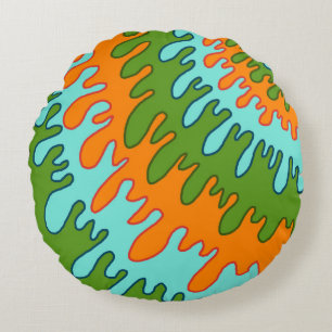 Trippy Green Orange Liquid Tropfen Streifen Y2K Mu Rundes Kissen