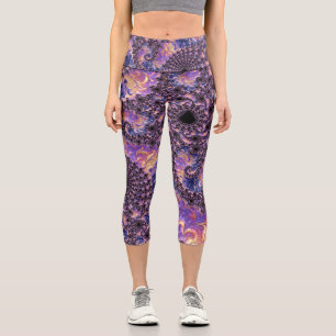 Trippy Groovy Boho Colorful Jewel Tone Fraktal Art Capri Leggings