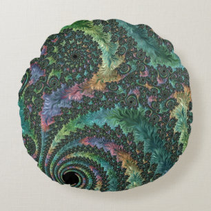 Trippy Groovy Farbige Juwel-Ton-Fraktal-Kunst Rundes Kissen