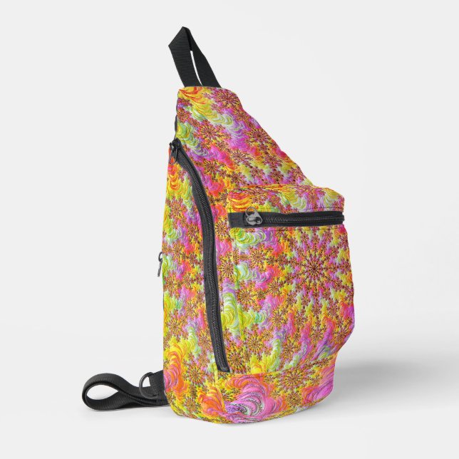 Trippy Groovy Funky Psychedelic Fraktal Burst Crossbody Bag (Linke Seite)