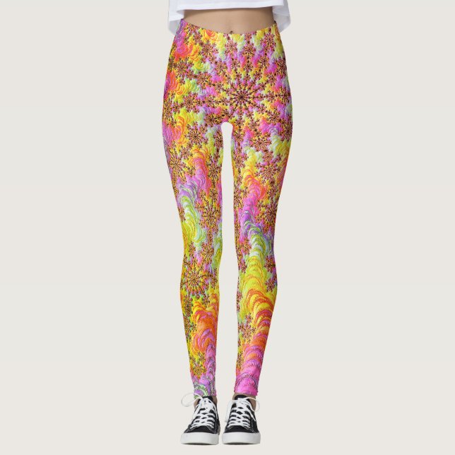 Trippy Groovy Funky Psychedelic Fraktal Burst Leggings (Vorderseite)
