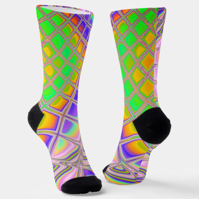 Trippy Groovy Lebendige Abstrakte Digitale Fraktal Socken (Gewinkelt)