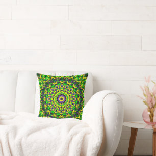 Trippy Groovy Retro Hippie Colorful Mandala Art Kissen
