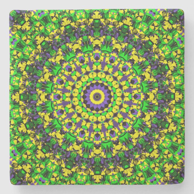 Trippy Groovy Retro Hippie Colorful Mandala Art Steinuntersetzer (Vorderseite)