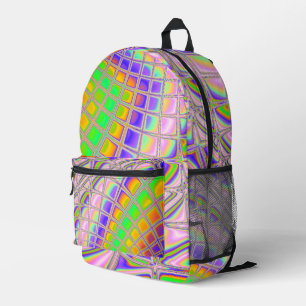 Trippy Groovy Vibrany Abstraktes digitales Fraktal Bedruckter Rucksack