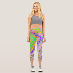 Trippy Groovy Vibrany Abstraktes digitales Fraktal Capri Leggings