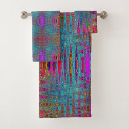 Trippy Himmelblau Abstrakte Retro Atomwellen Badhandtuch Set