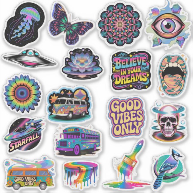 Trippy Hippie Art Custom-Cut Vinyl Sticker (Vorderseite)