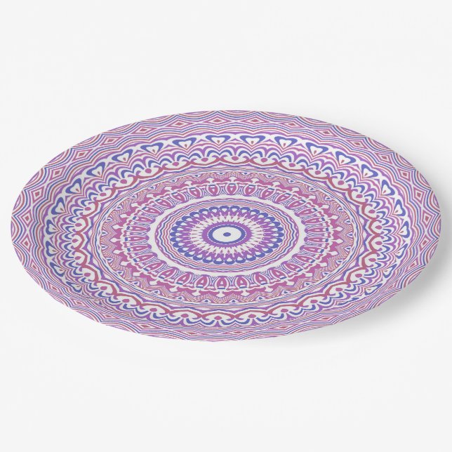 Trippy Hippie Boho Groovy Bohemisch Kaleidoscope Pappteller (Schrägansicht)