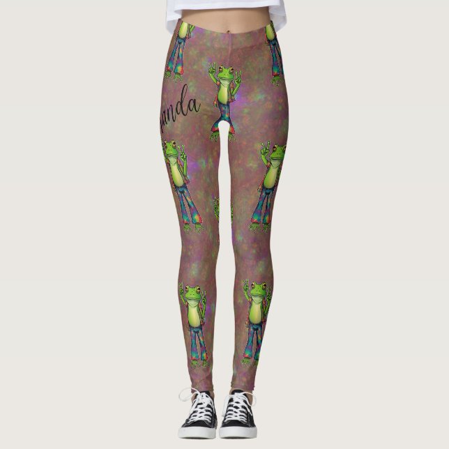 Trippy Hippie Psychedelic Frog Peace Retro Custom Leggings (Vorderseite)