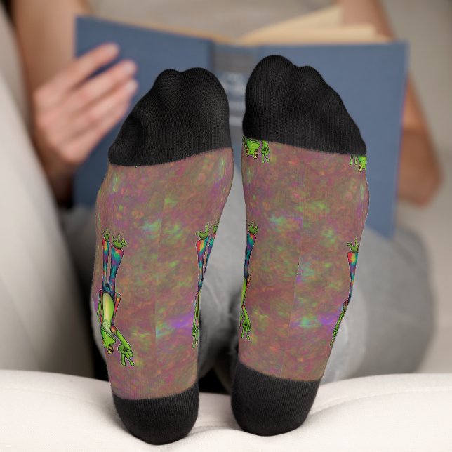 Trippy Hippie Psychedelic Frog Peace Retro Einziga Socken (Unterseite)