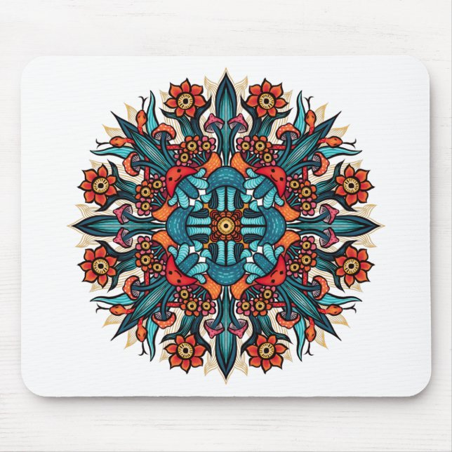 Trippy hippie psychedelic groovy mushroom mandala mousepad (Vorne)