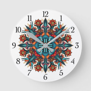 Trippy hippie psychedelic groovy mushroom mandala runde wanduhr