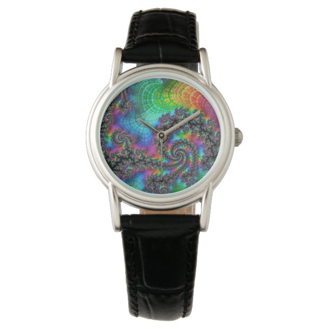 Trippy Hippie Psychedelic Rainbow Spiral Fraktal Armbanduhr (Vorderseite)