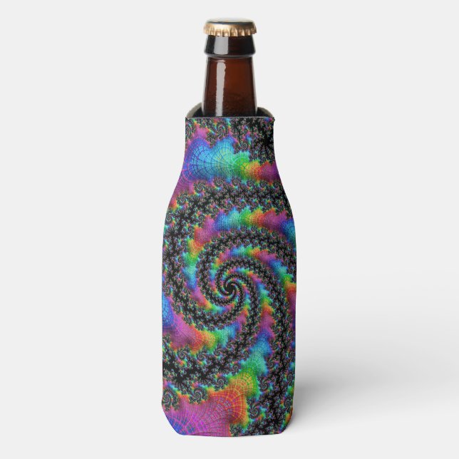 Trippy Hippie Psychedelic Rainbow Spiral Fraktal Flaschenkühler (Flaschenvorderseite)