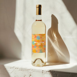 Trippy Hippie Psychedelic Retro Floral Design Weinetikett