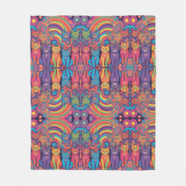 Trippy Hippy Cats Vivid Color Psychedelic Fleecedecke