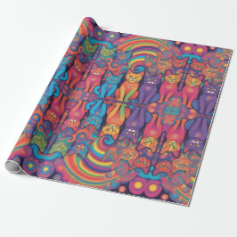 Trippy Hippy Cats Vivid Color Psychedelic Geschenkpapier