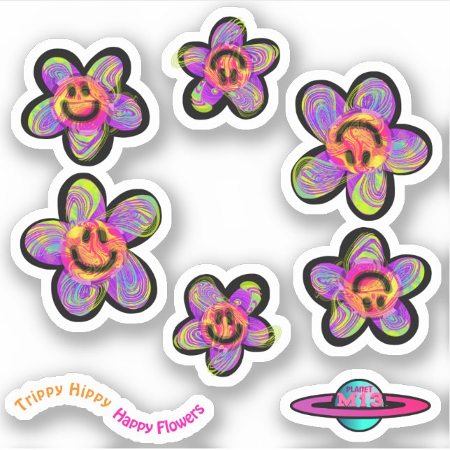 Trippy Hippy Happy Blume Sticker (Vorderseite)