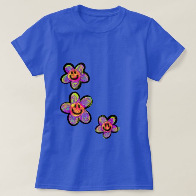 Trippy Hippy Happy Smile Daisy Blume T-Shirt (Design vorne)