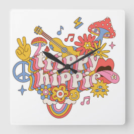 Trippy Hippy Quadratische Wanduhr
