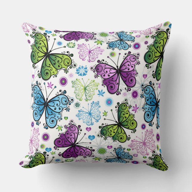 Trippy Hippy Retro Butterfly Kissen (Vorderseite)